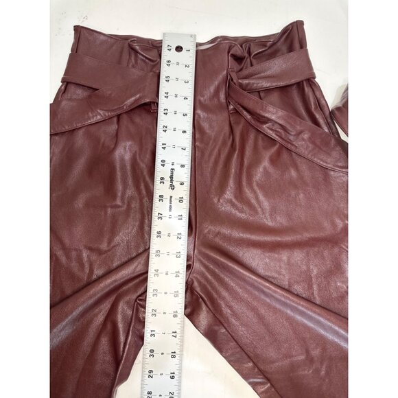 Commando Faux Leather Paperbag Pants Women Medium Brown High Rise Cropped Belted - Picture 7 of 13